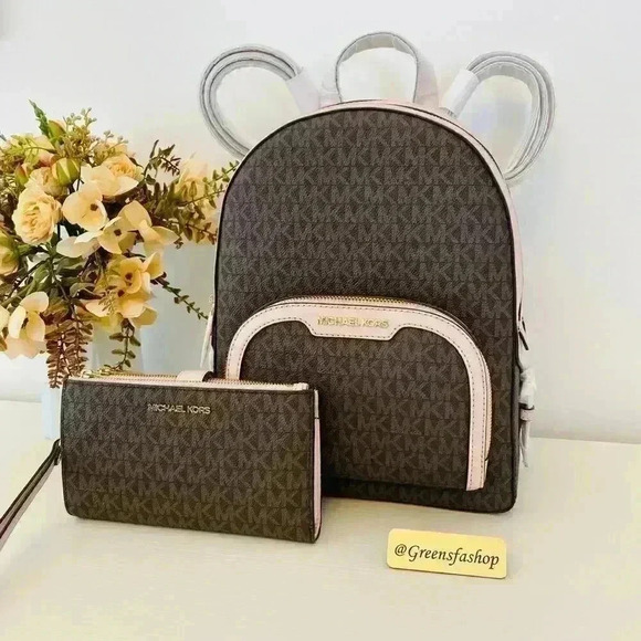 NWT Michael Kors Jaycee Medium Zip Pocket Backpack & wallet powder blush - Picture 1 of 12